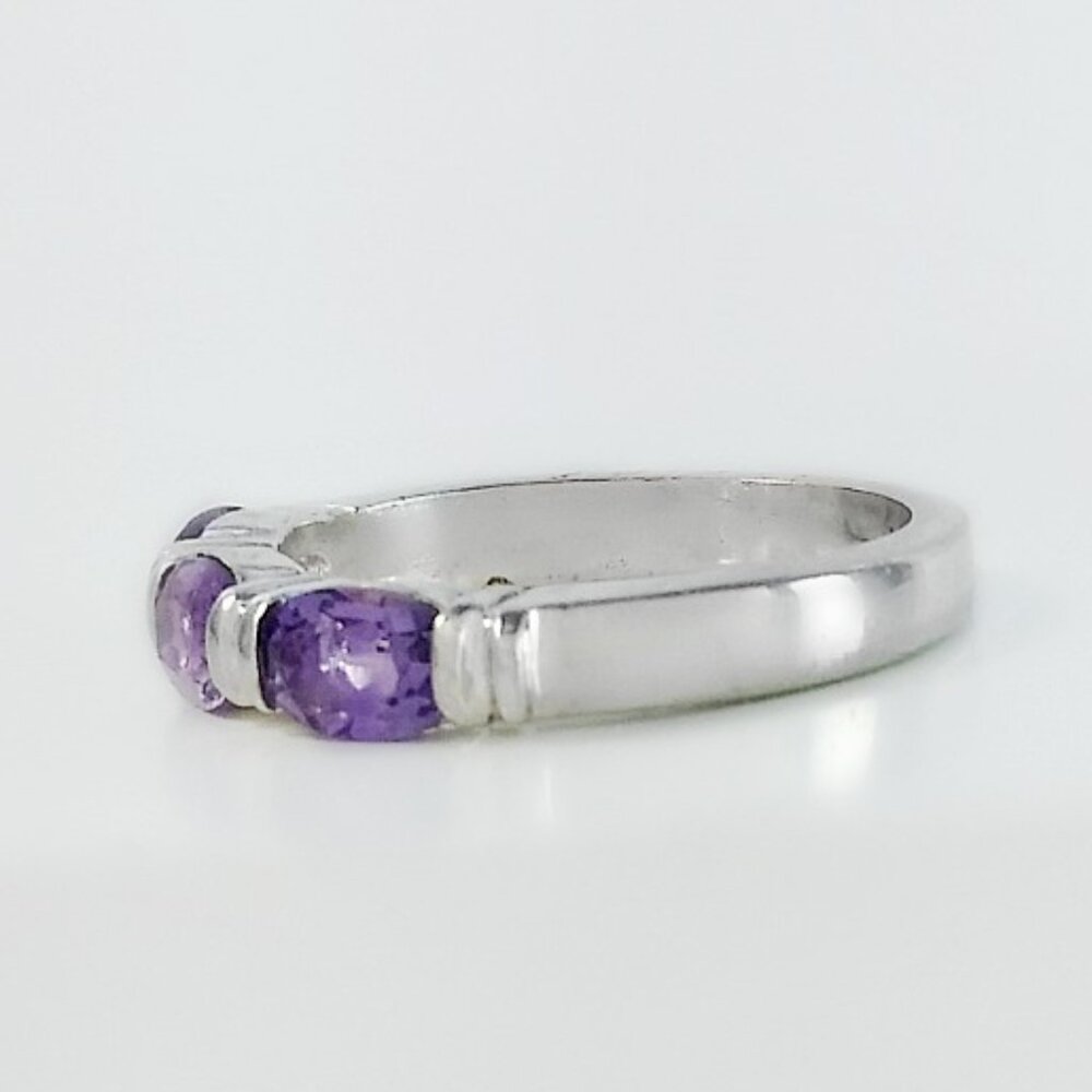 Three Stone Ring - Amethyst Stone Ring - Sterling… - image 5